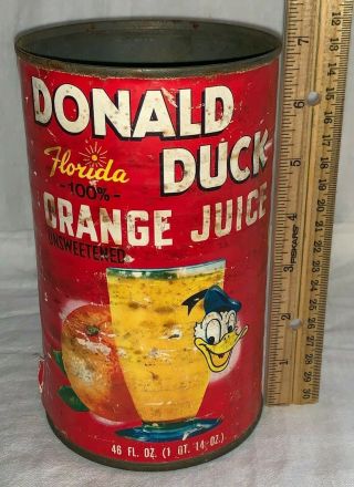 Antique Donald Duck Orange Juice Breakfast Drink Tin Walt Disney Can Old Grocery