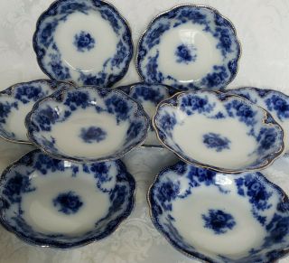 (9) Antique Grindley Flow Blue Florida Dessert/fruit Bowls England C.  1891 Rare