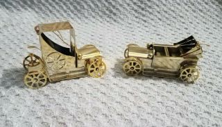 Vintage Brass Antique Car Ornaments,  Set Of 2