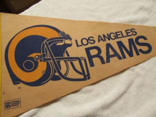 Very Rare Old Los Angeles Rams Pennant: All Blue Letters & Large Full Facemask