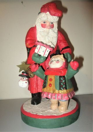 House Hatten Santa Claus Giving Gift To Little Girl Figurine 11 " Rare 1993
