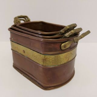 Vintage/antique ? Graduated Copper And Brass Pot Planter Bin Set Of 3