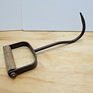 Bale Hook Japan - Cast Iron,  Wood - Vintage Antique - Grabber Tool - Wool Hay