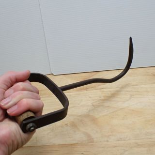Bale Hook Japan - Cast Iron,  Wood - Vintage Antique - Grabber Tool - Wool Hay 2
