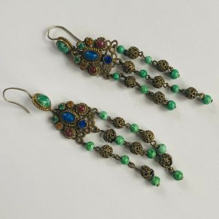 Antique Art Deco Czech Peking Glass Bead Earrings Dangle