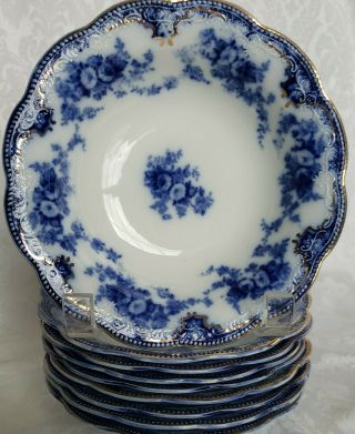 (9) Antique Grindley Flow Blue Florida Pattern Cereal Bowls England C.  1891 Rare