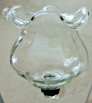2 Vintage Clear Glass Peg Votive Candle Holders Ruffled Rim 4 "
