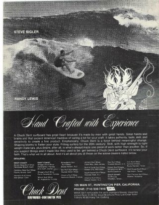 1969 Chuck Dent Surfboard Ad/ Randy Lewis / Steve Bigler