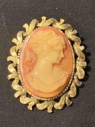 Large 2” Antique Italy Shell Cameo Flora Lovely Soft Colors,  Engraved