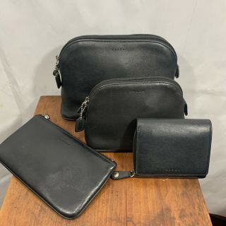 Set Of 4 Coach Rare Cosmetic Bag Makeup Pouch Wallet Travel Bag Black Leather
