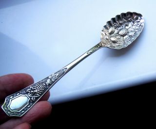 Antique Sheffield Silver Plated Relief Berry Spoon Ornate Cooper Bros