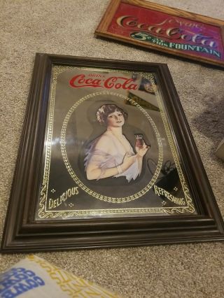 1973 Vintage Rare Coca Cola Bar Mirror Sign Advertising Soda Wood Frame Display