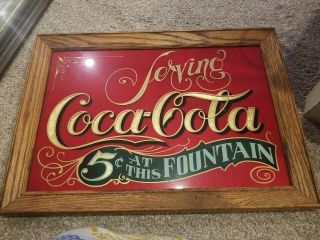 Vintage Rare Coca Cola Bar Fountain Mirror Sign Advertising Soda Wood Display