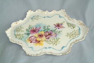 Antique Cfh Gdm Haviland Limoges France Feather Edge Pansy Tray/gilt - 10.  5 " X 7