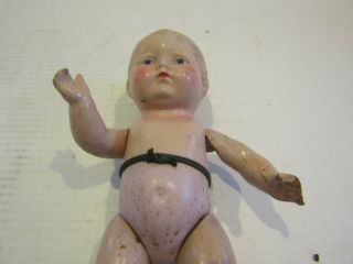 VINTAGE DOLL 9 INCH ROUND COMPOSITION PAINTED FACE ROSY CHEEKS PARTS RESTORE 3