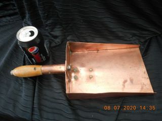 Vintage Quality Thick Copper Coal Shovel With Wooden Handle & Brass Fittings