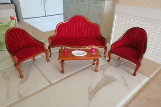 Vintage Dollhouse Victorian Living Room Set Sofa Chairs Accessories 1:12