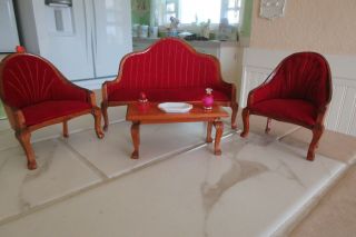 Vintage Dollhouse Victorian Living Room Set Sofa Chairs Accessories 1:12 2
