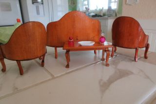 Vintage Dollhouse Victorian Living Room Set Sofa Chairs Accessories 1:12 3