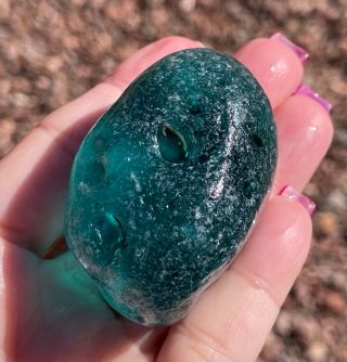 Rare,  Viridian Peacock Blue Frosty Pitted Seaglass Boulder W/ Hole Xxxxxl