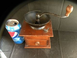 2pc Antique Wcnc Signed Dovetailed Wooden Coffee Bean Grinder W/drawer