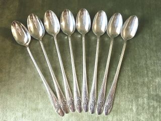 Antique Silver Plate 8 Ice Tea Spoons Oneida Queen Bess Ii 1946 Tudor Plate