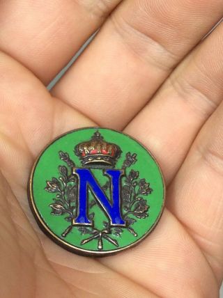 Rare Napoleonic Era Green Enamel Brass Button Cover Large 30mm Napoleon Period