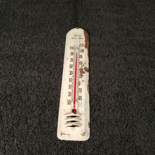 Antique Metal Chaney Tru - Temp Thermometer Usa 9 Fahrenheit Wall Hanging