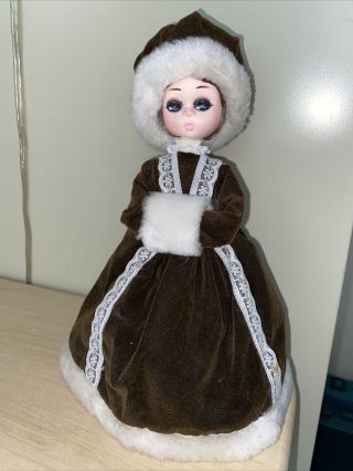 Vintage Bradley Big Eye 9.  5” Doll In Brown Velvet Dress