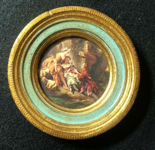 Rare Vintage Italian Gold Round Antique Framed Picture Wall Plaque