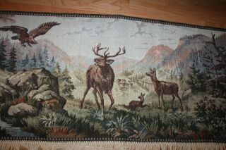 Vintage Tapestry Wall Hanging ELK DEER MOUNTAIN CABIN 68 