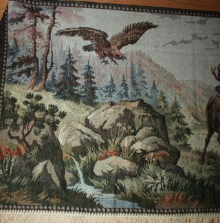 Vintage Tapestry Wall Hanging ELK DEER MOUNTAIN CABIN 68 