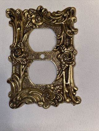 Gold Cast Iron Metal Single Light Switch Plate Cover W/ Screws Vintage