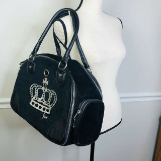 Rare Black Velour Juicy Couture Cat Dog Pet Carrier Bag Handbag Crown