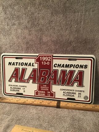 Rare 1992 Alabama Football National Champions License Plate Perfect Season