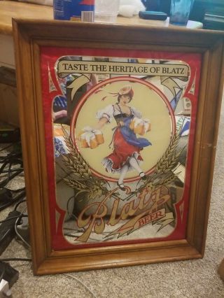 Vintage Rare Blatz Beer Mirror Advertising Bar Sign Wood Frame Beauty Milwaukee