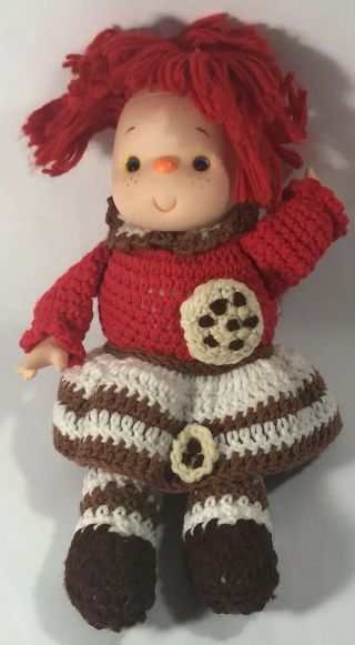 Vintage Crocheted Hand Made Doll Dress White Yarn Hair Plush Cookie Baby Gift