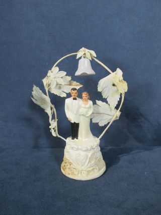 Wedding Cake Topper Vintage 1950s Bride Groom Coast Novelty Flower Arch Bell