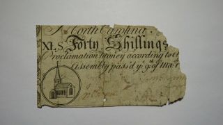 1754 Forty Shillings North Carolina Nc Colonial Currency Note Bill Rare 40s