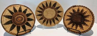 Vintage Papua Guinea Hand Woven Pot Mats With Sun Design 8.  5 " Dia.  Set Of 3