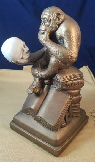 Vintage Austin Productions Ape With Skull Statue Darwin Evolution Sculpture