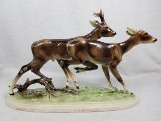 15 " Keramos Austria Buck Doe Deer Running Porcelain Figurine Rare Euc