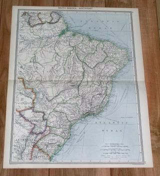 1908 Antique Map Of Brazil / South America