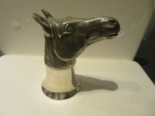 FINE ANTIQUE RARE SILVER PLATED NOVELTY HUNTING HORSE HEAD STIRRUP CUP 2