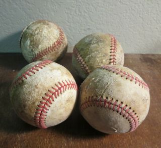 Four Old Antique Vintage Red Stitching Baseballs