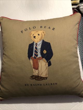 Vintage Teddy Bear Ralph Lauren Polo Bear 18”x 17” Pillow