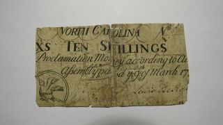 1754 Ten Shillings North Carolina Nc Colonial Currency Note Bill Rare 10s