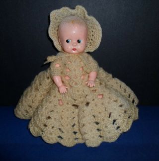Vintage Ideal Doll 7 1/2 " Hard Plastic,  Movable Arms/legs Sleep Eyes Knit Dress
