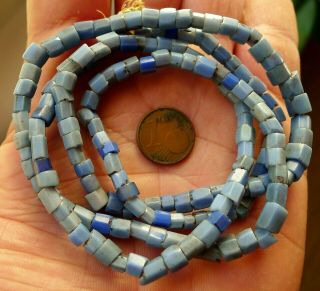 69cm Perles Verre Ancien Antique Venetian Blue Russian African Glass Trade Beads