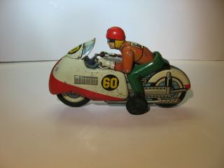 Rare T.  N.  Nomura Japan Tin Litho Friction Motorcycle Toy 60 1950 
